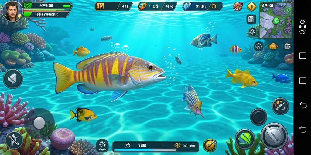 Screenshot gameplay seru Tembak Ikan API66 dengan berbagai ikan yang menarik.