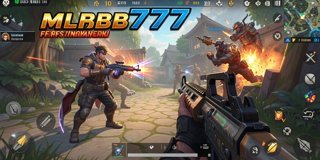 Screenshot MLBB777 menampilkan aksi pertempuran FPS yang seru.