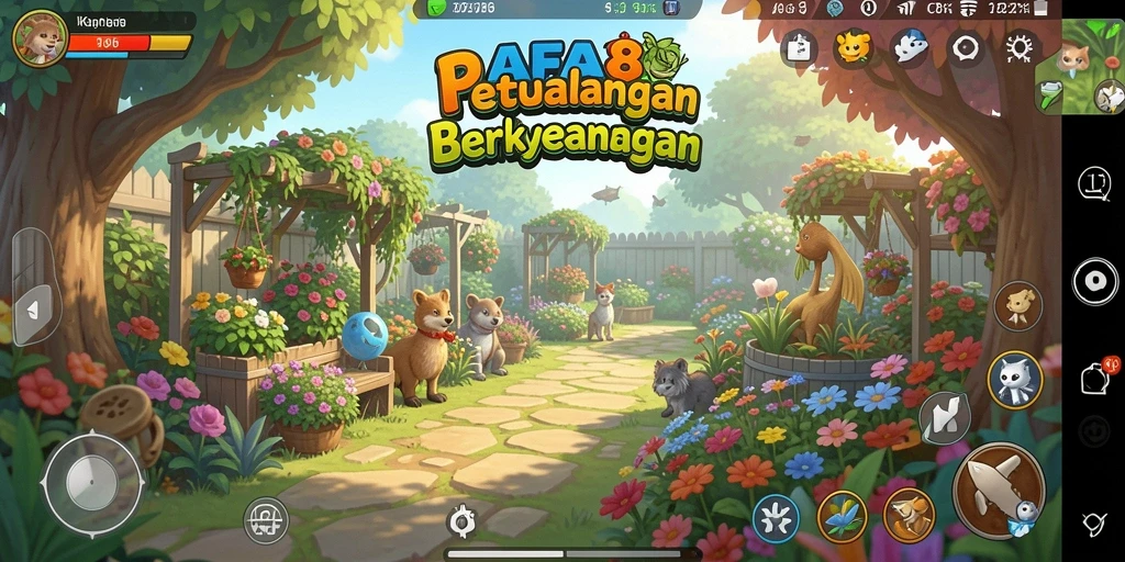 Screenshot gameplay RAFA88 menunjukkan lahan pertanian yang subur dan beragam tanaman.