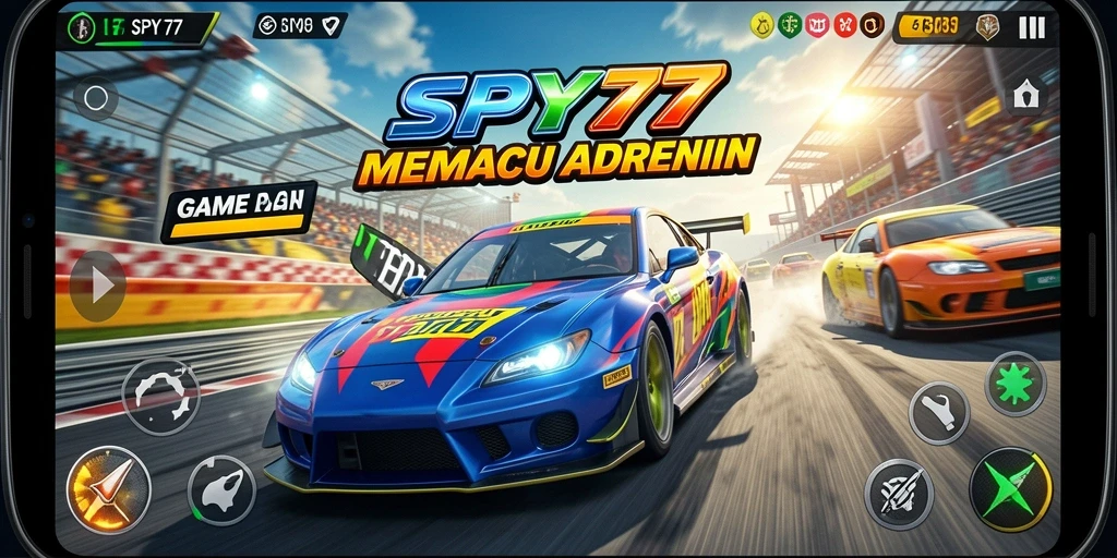 Screenshot gameplay SPY77 menampilkan aksi balap yang mendebarkan.